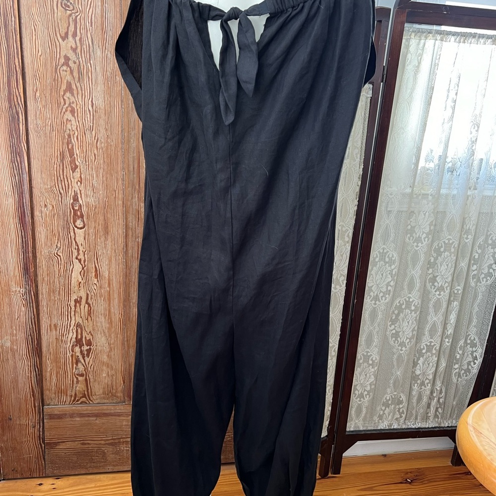 Mara Hoffman Black Jumpsuit with V-Neck and Cap Sleeves